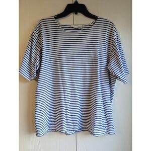 American Weekend Women's Blue Striped Round Neck Blended Fiber Top Size L